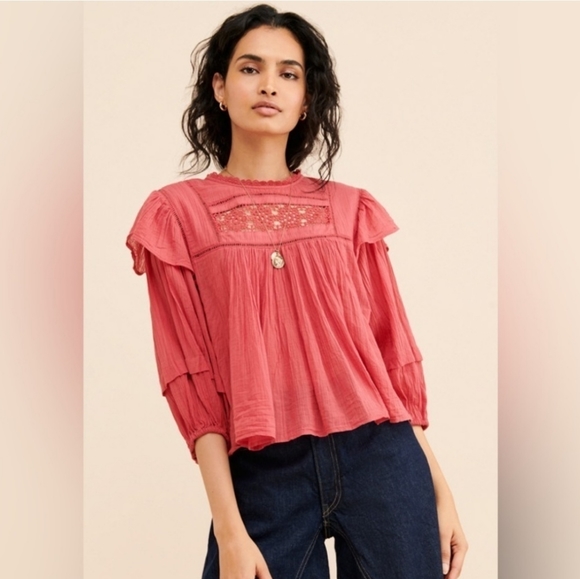 Free People Tops - Free People Laura Cotton Ruffle Blouse Women's XS NEW